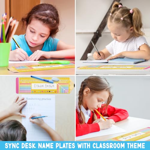 BEAWART 30 Pack Student Desk Name Plates with Alphabet & Learning Charts