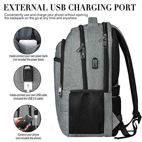 BIKROD Travel Laptop Backpack for Men and Women, Backpacks for School Teen Boys, Business Anti Theft Slim Durable Back Pack with USB Charging Port, Adult Computer Bag Gift 15.6 IN Laptop, Grey