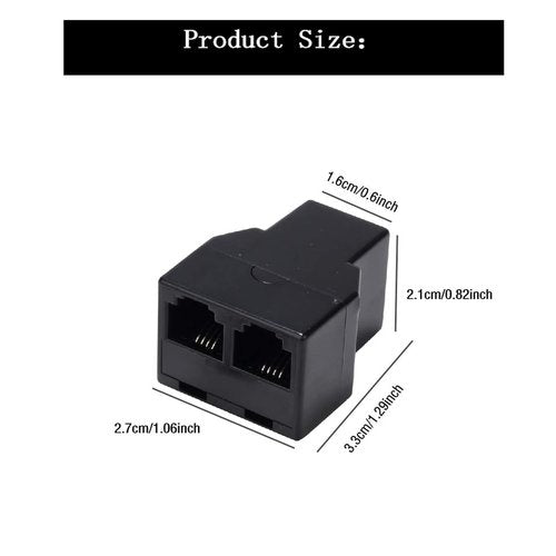Phone Line Splitter - RJ11 6P4C Plugs for Telephones & Fax Machines | Black 2-Pack