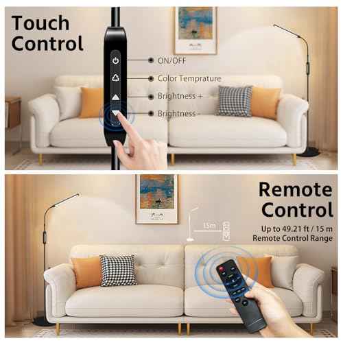 Led Floor Lamp with Remote, Adjustable Standing Lamp for Eyelash Extensions, Office Brightness Lamp Tattoo Light Eye Caring Reading Bedroom Lamp Makeup Light