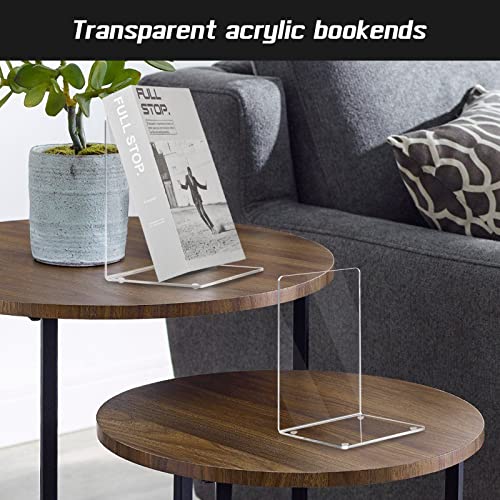HappyHapi 6 Pair Acrylic Bookends - Clear Heavy Duty Shelving Support