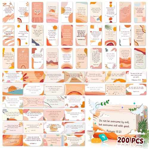 200 Prayer Cards, Bible Verse Cards Boho Theme Scripture Card for Women Men Kids, Mini Christian Encouragement Card Bible Gifts Inspirational Prayer Board Supplies