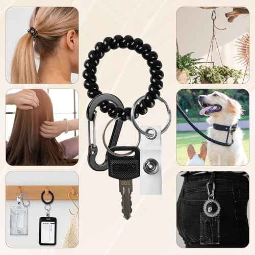 Wrist Coil ID Badge Holder with Multitool Aluminum Carabiner Clip,Stretchable Spiral Wristband Key Ring,for Lanyard Outdoor Camping Cruise (Clear Vertical, PVC)