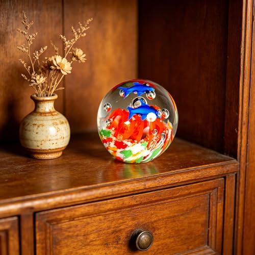 H&D Hyaline & Dora 2.3in Sea Glass Decor Gift Yellow Sea Flower Paperweight