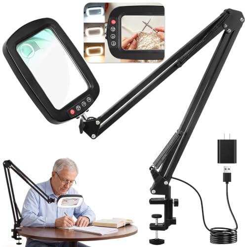 Black 12X 30X Magnifying Glass with Light, Stand & Clamp - Large Desk Lamp