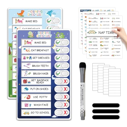 CustomMaster Dinosaur Magnetic Bedtime Routine Chart for Kids, Visual Schedule Board