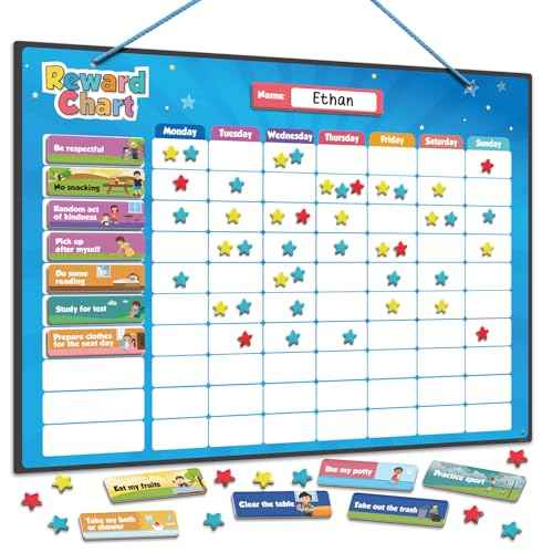 inamio Magnetic Kids Responsibility Reward Chart - Engaging 3D Stars & Chore Tasks - Behavior Chart for Home & School - Ideal for Ages 3-9, Multiple Kids