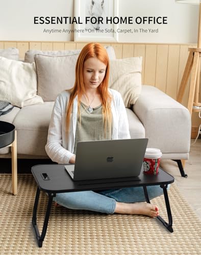 ZEAPTAC Foldable Laptop Bed Desk with Cup Holder & Tablet Slot - Black Stripe