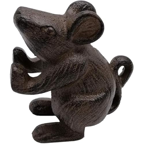Comfy Hour Antique and Vintage Animal Collection Cast Iron Mouse Multifunction Door Stopper in Brown Color, Heavy Duty, Decorative One