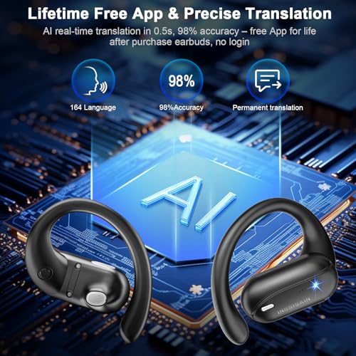 AI Translation Earbuds Real Time ? 164 Languages Translator Earbuds, 4-in-1 Wireless Bluetooth Earphones with Audifonos Traductores Ingl?s Espa?ol for Travel Business Meeting Learning, Magic Black