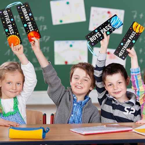 BeYumi Planets Magnetic Hall Pass - 8Pcs Outer Space Magnetic Student Hall Passes Resuable Waterproof Back to School Passes Set Bathroom Restroom Library Nurse Office Passes for Elementary Teacher