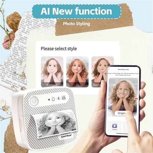 Sticker Printer with 7 Rolls Sticker Paper,Bluetooth Thermal Compatible with iOS & Android, Mini Pocket Portable and Inkless,Study for Flashcards, DIY, Notes