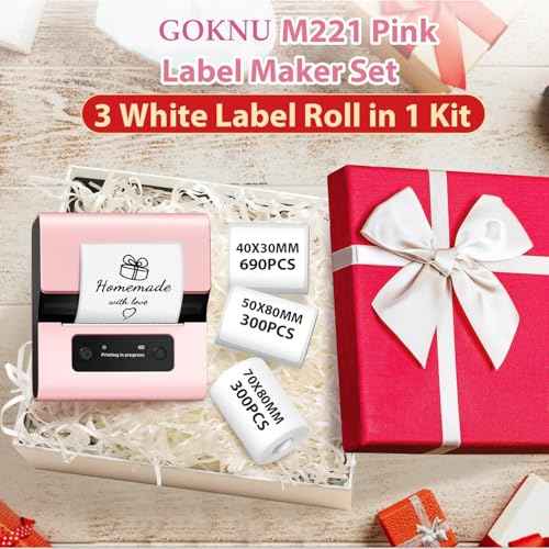 M221 Label Maker, 3 Inch Barcode Label Printer, Upgrade Portable Thermal Label Printers for Small Business, Crafts, Food Ingredient, Easy to Intall for Phone & PC, with 3 Roll Paper Sets,Pink