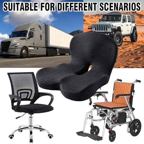 Memory Foam Seat Cushion for Truck Drivers, Office Chairs, Car Seats Ergonomic Chair Cushion, Sciatica & Tailbone Relief Ergonomic Pressure Relief Pad for Long Sitting (Black)