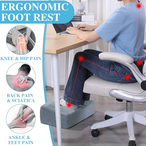 Royalay Under Desk Foot Rest with 3-Height Ergonomic Support, Grey 17x11x17in, Memory Foam