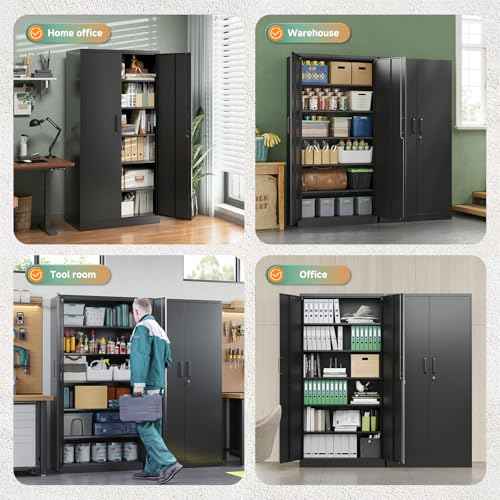 Letaya Metal Garage Storage Cabinets with Lock-72 Tall Tool Organizer Steel Lockers, 5 Adjustable Layers Shelves for Home,Office,Warehouse,Garage,(Black-72¡°)