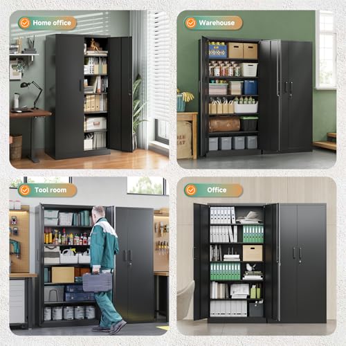 Letaya Metal Garage Storage Cabinets with Lock, 72 Inch Tall Steel Locker, 5 Adjustable Shelves, Black (72" x 36" x 18")