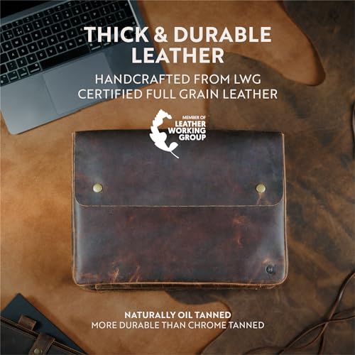 moonster Leather Folder, Full Grain Leather File Folder Organizer Document Holder, Leather Portfolio for Men ?Spacious Leather Folio Laptop Sleeve Case - Fits 13" 14" 15¡± Laptops, MacBook and Tablets