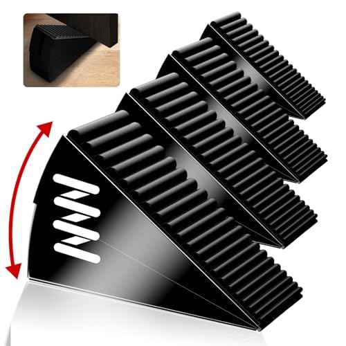 4 Pack Heavy Duty Metal Door Stop, Strongest Large Adjustable Spring Door Stopper Up to 3 inch Tall, Door Stoppers for Bottom of Door, Black Rubber Door Wedge for Any Heavy Doors