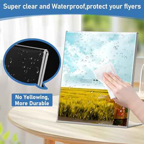 Acrylic Sign Holder 8.5x11 Inches, 10 Pack Clear Plastic Table Flyer Display Stand, L-Shape Vertical Menu Paper Holder Stand, Clear Picture Photo Flyer Display Stand for Restaurants, Store Fair,Office