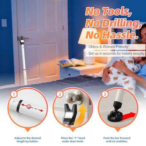 Door Security Bar, 3-in-1 Sliding & Entry Door Jammer Window Lock Stick, Heavy Duty 1.6" Metal Burglar Bars, 17 Adjustable Length, Resist 400lbs Force for Home Hotel Safety 2 Packs