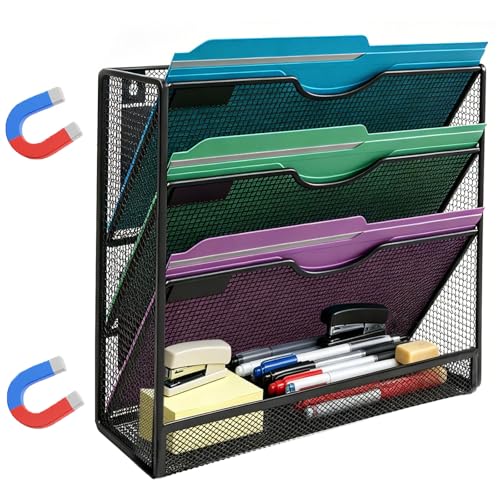 4-Tier Magnetic File Holder Organizer with Dual Mounting - FeForm