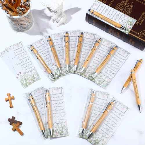 100 Set Church Christian Gifts Bulk Include Bible Verse Bamboo Pens Inspirational Bookmarks Christian Scripture Biblical VBS Religious Faith Based Sunday School Gifts for Women Men Pastor