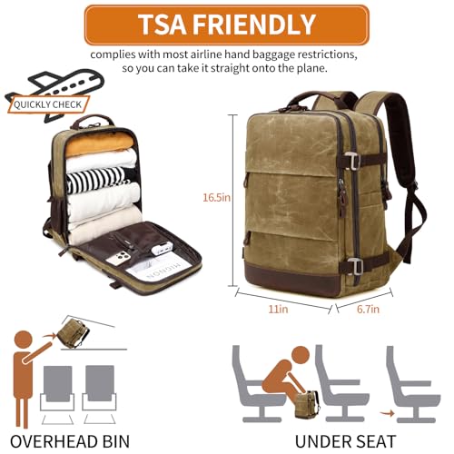 Travel Backpack for Men Carry On Backpack Flight Approved Personal Item Backpack, 17 inch Laptop Backpack Casual Daypack Weekender Business Hiking Backpack, Brown