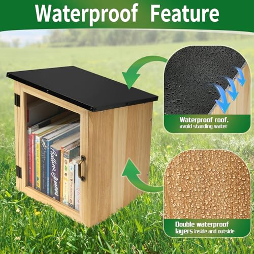 12.99 x 11.22 x 16.93 Inch Waterproof Outdoor Library Book Box - Wooden Community Sharing Cabinet