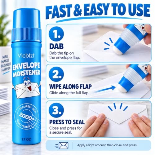 VICBTZT Envelope Moistener with Adhesive - Bulk 4-Pack for Mailing & Invitations