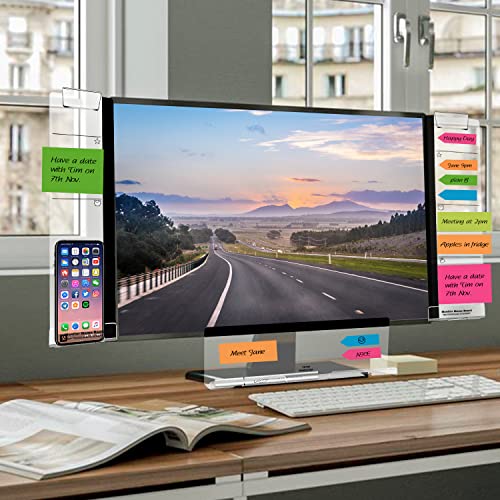 OSPNIEEK Set of 3 Acrylic Monitor Memo Boards for Computer - Left, Right & Bottom with Sticky Notes & Phone Holder