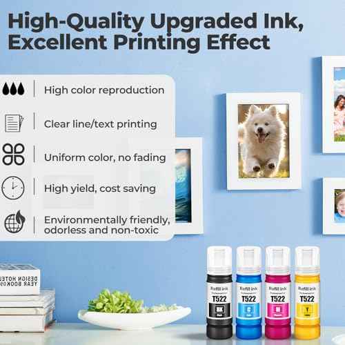 522 Ink Refill Bottles ET-2800 ET-2400 ET-4800 Replacement for 522 Ink 2800 Refill Ink for Eco tank ET-2400 ET-2720 ET-2800 ET-2803 ET-4700 ET-4800 ET-4810 ET2400 ET2720 ET2800 ET2803 ET4800 Printers