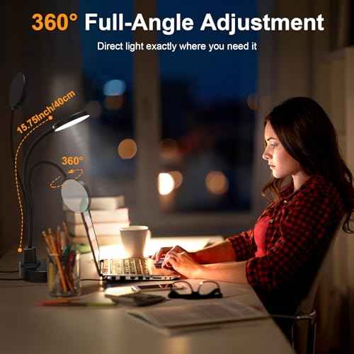 15W LED Desk Lamp with USB Charging Ports ? Dimmable Table Lamp with 3 Color Temps, 5 Brightness, 4 Timers, Flexible Gooseneck Light with Base, Eye-Caring Reading Light for Home Office, Bedroom, Study