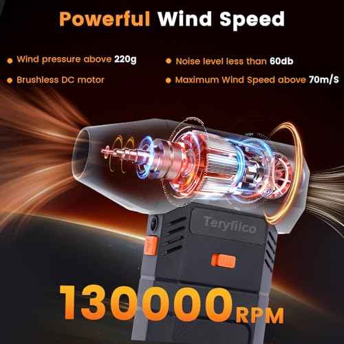 Compressed Air Duster,130000RPM Cordless Electric Air Blower with Brushless Motor,3-Speed Adjustable & Rechargeable ? Powerful Dust Cleaner for Keyboard,Car,Computer,Outdoor,Air Bed