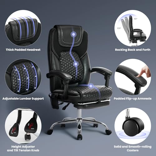 MALOL 300 lbs Big & Tall Massage Office Chair Black with Heat & Vibration