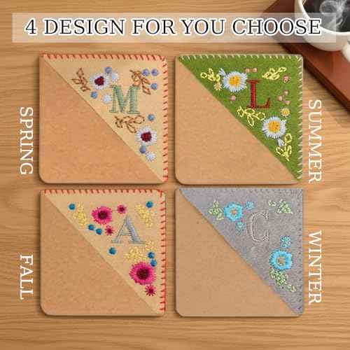 Personalized Hand Embroidered Corner Bookmark-Unique Letters Floral Embroidered Bookmark for Women Books Journals Office