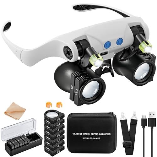 JARLINK Magnifying Glass with LED Light, 14 Interchangeable Lenses, Hands-Free, Black