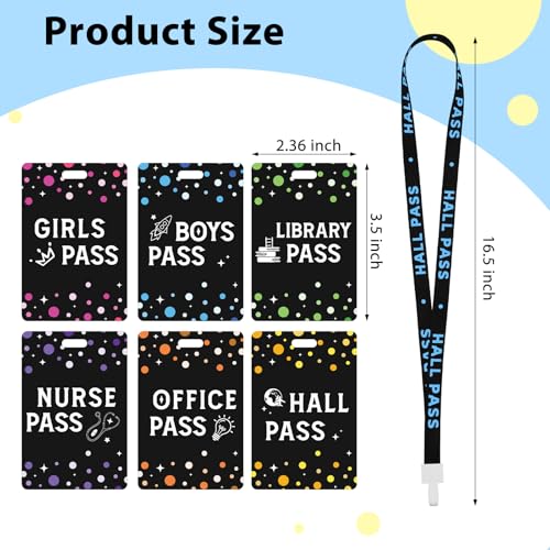 Classroom Hall Pass Set - 6 Colorful PVC Student Passes for Teachers & Staff