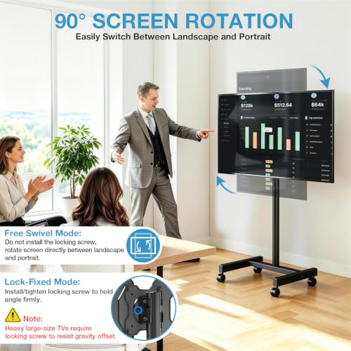 YOMT Basic Rolling TV Stand for 13-50 Inch TVs with 90° Rotation