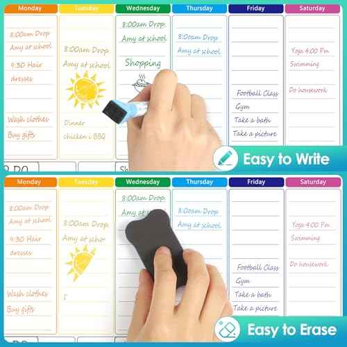 MaxGear Weekly Dry Erase Board for Fridge, Magnetic Calendar Whiteboard Planner for Refrigerator with Stain Resistant Technology, Include 7 Fine Point Markers and 1 Eraser, 16"x12"