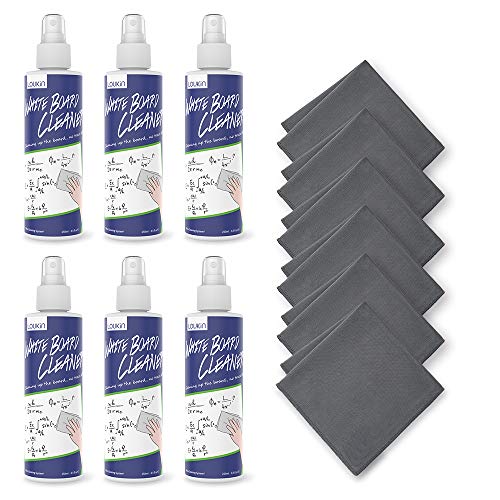 loukin Non-Toxic Whiteboard Cleaner, 8.5 fl oz Dry Erase Board Cleaner, Low-Odor Whiteboard Cleaning Spray with Cloths, Removes Stubborn Marks from Whiteboards, Chalkboard (6-Pack)