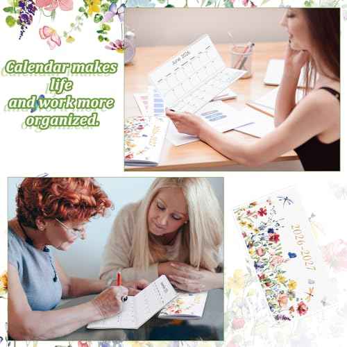 ReliThick 2026-2027 Pocket Calendar for Purse Small Monthly Planner Notebook with PVC Cover Pocket Calendar Journals Notepads Appreciation Present Gift for Women Mom Friends Teacher(Wildflowers)