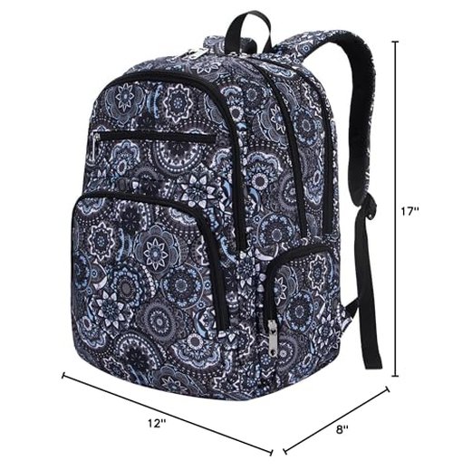 FOKDUVB Large Backpack for Women Backpack with Lots of Pockets for Travel Work School Bookbag with Laptop Compartment for High School College Girls Mochilas Morrales para Mujer (Black/Gray, Paisley)