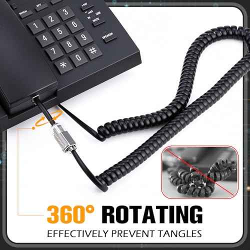 Kingdder 20 Pack Telephone Cord Detangler Anti-Tangle Telephone Handset Cable 360 Degree Rotating Landline Swivel Untangler Extended Cord for Office & Home Desk Phone, Black