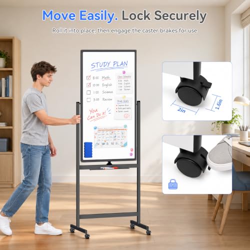Maxtek Black Magnetic Whiteboard on Wheels 40x24 Mobile Double-Sided