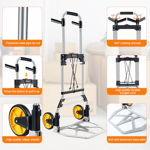 380 LB Capacity Folding Hand Truck Heavy Duty Foldable Dolly Cart with Wheels, Aluminum Collapsible Hand Cart Portable Trolley Dolley with Telescoping Handle for Moving Use Gorpuire