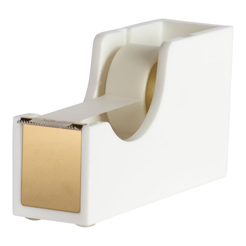 Blu Monaco Acrylic Cute White and Gold Tape Dispenser – Sleek Desktop Tape Cutter for Office & Home – Smooth Cutting Blade & Non-Slip Base – Fits Standard & Large Rolls – Desk Accessory