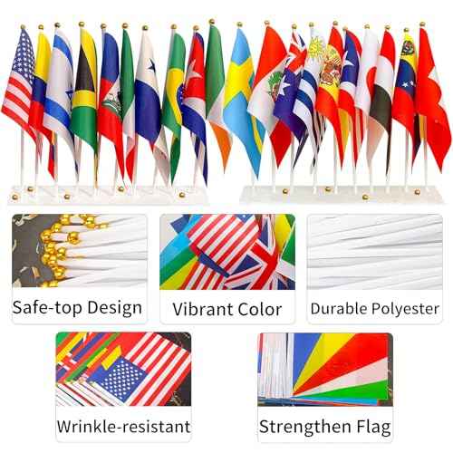 200 Pack World Country Flags on Sticks, Mini Handheld National Flags - Includes Most Countries, 8.2 x 5.5 Inches