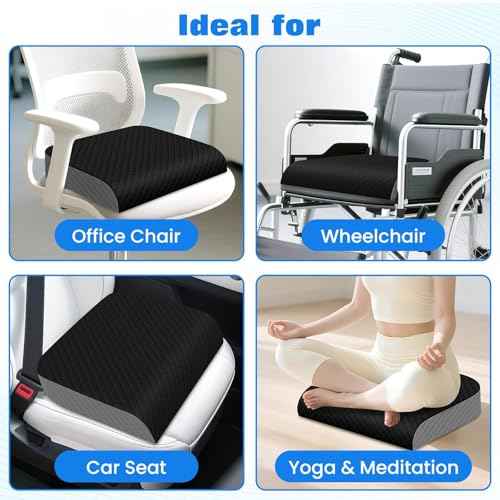 Seat Cushion, Memory Foam Chair Pad, Non-Slip Cushion for Office, Home, Car, Large Desk Chair Cushion, Washable Cover & Handle, X-Large, Black