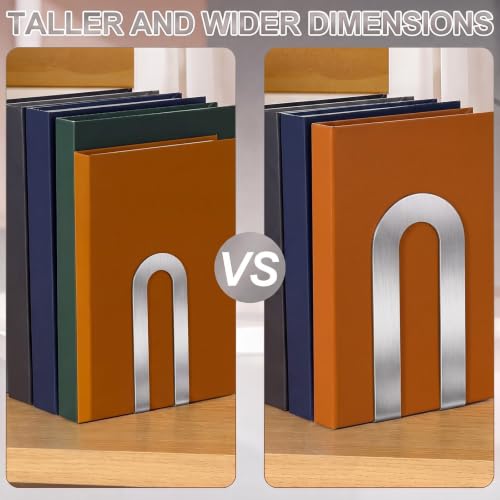 Chunful 2 Pcs Silver Metal Bookends - Modern U-Shaped Shelving Supports, 7.5 x 5.75 x 3.5 in